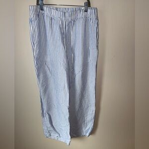 H&M Light Blue and White Striped Linen Blend Pants